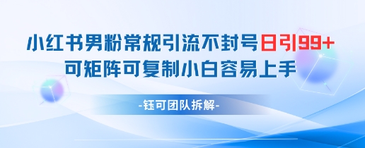小红书男粉常规引流不封号日引99+变现简单 可矩阵可复制小白容易上手亢陶好项目网-专注分享网络创业项目落地实操课程 – 全网首发_高质量创业项目输出亢陶好项目网