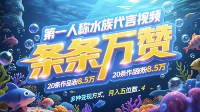 第一人称水族代言视频，条条万赞，20条作品涨粉7.8W，多种变现方式月入五位数亢陶好项目网-专注分享网络创业项目落地实操课程 – 全网首发_高质量创业项目输出亢陶好项目网