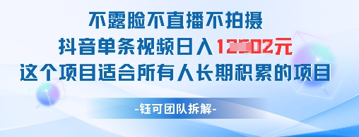 不露脸不直播不拍摄抖音单条视频日入1k+这个项目适合所有人长期积累的项目亢陶好项目网-专注分享网络创业项目落地实操课程 – 全网首发_高质量创业项目输出亢陶好项目网