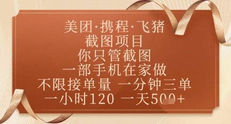 飞猪美团截图项目,你只管截图,一部手机在家做,正规平台无套路,一天5张+【揭秘】亢陶好项目网-专注分享网络创业项目落地实操课程 – 全网首发_高质量创业项目输出亢陶好项目网